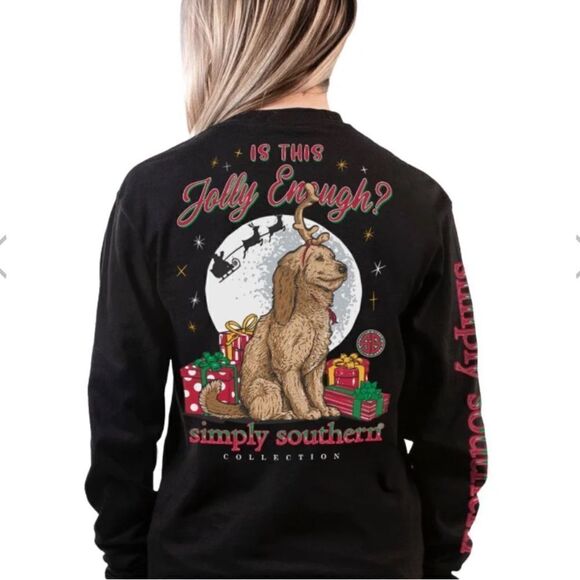 Simply Southern Is This Jolly Enough Christmas Holiday Dog T-Shirt Large NEW - Picture 1 of 10